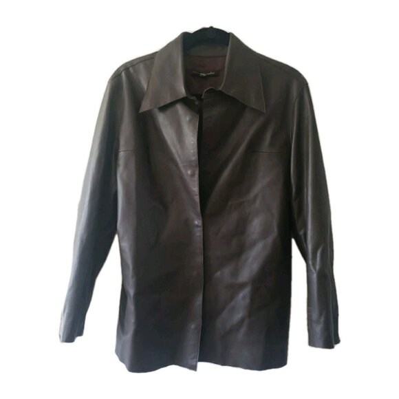Sharon Roth Leather Jacket Womens Brown Hand Tailored Sz 12 Snap - Picture 1 of 12